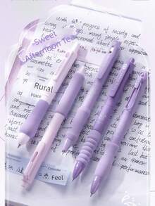 5pcs/Set Quick-Drying Push Button Neutral Pen With St Pen Tip, 0.5mm, Special Brush Pen For Exercises, Cs Cloud Grip, Black Back To School - 淡紫色 - 查看 9