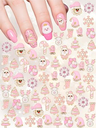 24件圣诞美甲水钻护身符，Gorvalin 3D雪花驯鹿铃铛圣诞美甲水钻宝石设计圣诞假日DIY美甲工艺装饰