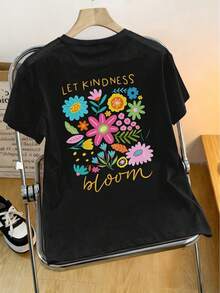 夏季上衣，让善意绽放，复古花朵，波西米亚花朵，花朵，休闲圆领上衣，女式图案 T 恤，夏季上衣，衬衫，女士夏季服装，夏季服装，女式图案 T 恤，女式上衣