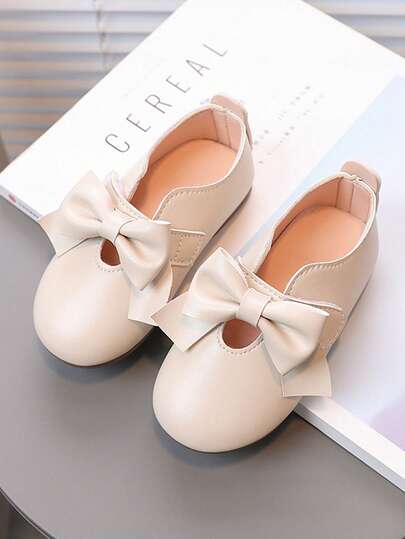1 Pair Baby Girls' Fashion Flat Shoes With Big Bow, Comfortable Casual Korean Style Flats