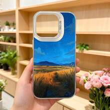 Funda para iPhone con diseño de paisaje estrellado azul y campo dorado Casemio Estilo elegante para uso diario y eventos especiales Aplicable a los teléfonos de la serie Apple y Galaxy - Blanco - Ver 5