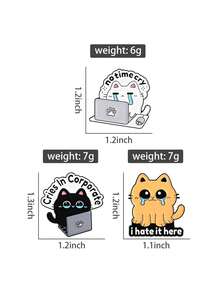 3件套可爱哭泣猫咪珐琅胸针，表达“职场无暇哭泣，我讨厌这里”的趣味动物胸针翻领徽章珠宝礼品 - 彩色 - 查看 10