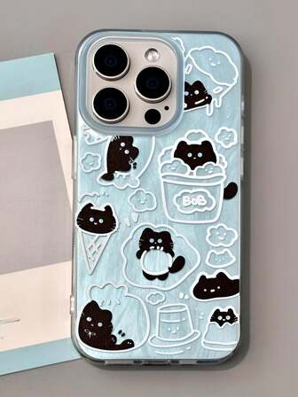 1pc Iridescent Blue & Black Cat Pattern Phone Case, Fashionable, Personalized, Cute, Shock-Resistant, High-Quality Protective Cover, Compatible With Iphone 17/17 Pro Max, 16 Pro Max, 15 Pro, 14, 13, 12, 11, Great Gift For Family, Friends, Girlfriend