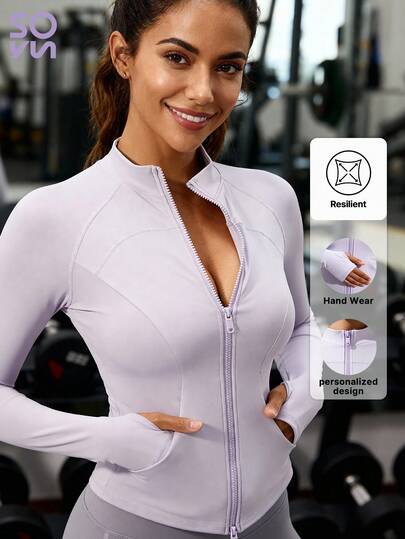 Soyun 女士连体瑜伽上衣，带侧袋，修身双拉链设计，适合运动、户外瑜伽和聚会等场合。