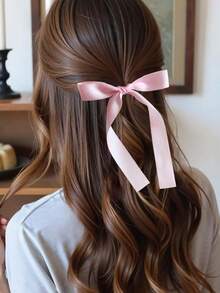 Cute Pink Bow Hair Scrunchies, Elegant Satin Ribbon Bow Elastic Hair Ties, Versatile Hair Accessories For Women Ponytail ,Hair Elastics ,Hair Rubber Bands ,Hair Rope - Pink - View 5