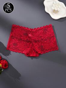 5 chiếc/gói Quần lót nữ ren nhiều màu sắc, ôm sát bụng, gợi cảm, cạp thấp - Nhiều màu - Xem 4
