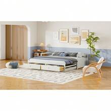 Extendable Sofa Bed 90/180*200 With Drawers And Slatted Base, Pine Bed With Storage, Grey (Old SKU: LD000033AAE) - White + Wood + 90cm*200cm - View 2
