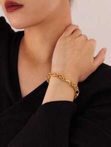 1pc Chunky Chain Unisex Design Niche Stainless Steel Fashionable Versatile Bracelet, Suitable For Daily Wear And Gift - Bracelet - View 4