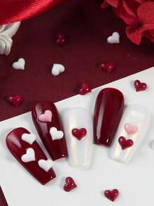 50 piezas Decoraciones de arte de uñas en forma de corazón mini lindas, accesorios de uñas de corazón blanco y burdeos dulces, adecuados para diseño de salón de uñas DIY de mujeres, 5mm - Multicolor - Ver 4