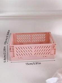 1pc Mini/Large Foldable Plastic Storage Basket, Desktop Collapsible Storage Box, Student Stationery Organizer Shelf, Small Item & Cosmetic Storage Basket, Stackable - Multicolor - View 13