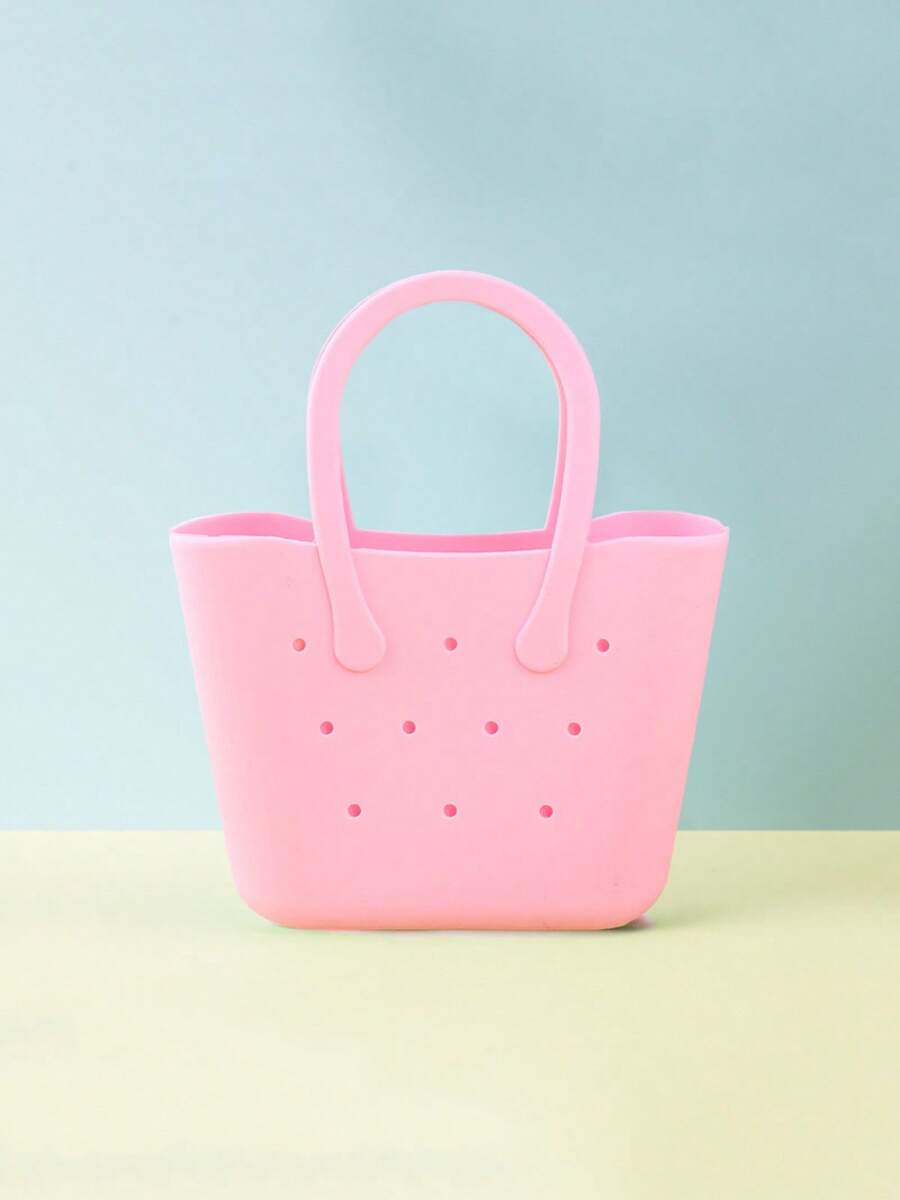 Women's Rubber DIY Tote Bag Portable Solid Color Handbag With Double Handles For Thanksgiving Gifts - Pink - View 1