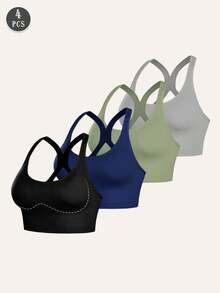 Runway Rest 4pcs/Set Women's Seamless Shock-Absorbing Sports Bras, Lightweight & Breathable, Suitable For Yoga And Light Exercise, Back Shaping Padding - Multicolor - View 6