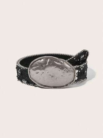 1条复古西部风格女士腰带，配有串珠椭圆形扣环，适合搭配复古配饰，也适合校园、日常、派对、聚会等场合。