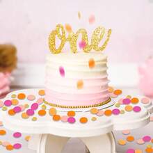 100pcs/Set Pink & Orange Glitter Gold Polka Dot Table Confetti - Suitable For Birthday Party, Bridal Shower, Wedding Gift, Dot Decor, Tabletop Decoration - Multicolor - View 3