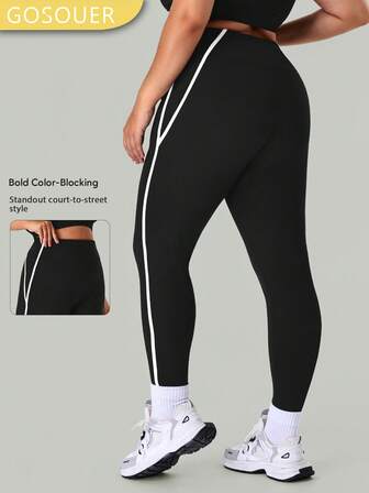 GOSOUER Leggings da yoga a vita alta con contrasto di colore bianco e nero, modello di moda, effetto push-up sul lato B, adatti per corsa, fitness e sport, taglie comode