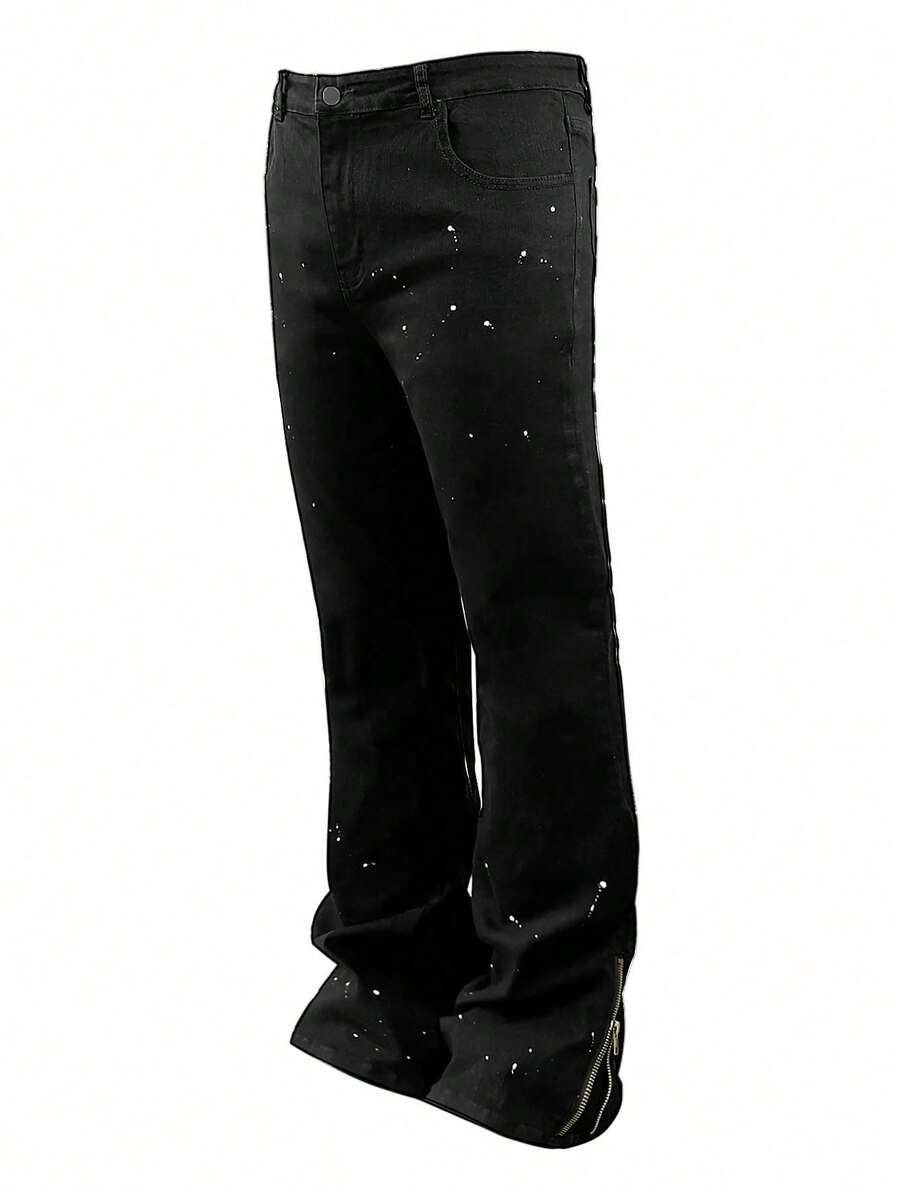 Quần jeans nam dáng suông, nhẹ, chất liệu nhẹ, kiểu dáng công sở thường ngày, có khóa kéo và nút cài, kiểu dáng thoải mái, phong cách đường phố. - màu đen - Xem 1