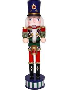 15 Inch Christmas Nutcracker Ornament Checkered Wooden Soldier Figure Festive Collectible Nutcracker Gift Suitable For Table, Desktop, Fireplace Decoration Christmas Party Supplies - 鼓 - 查看 5