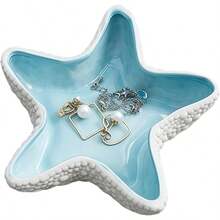 Conch Shape Jewelry Dish Ceramic Holder Ring Trinket Tray, Ocean - Themed Decorative Trinket Dish, Suitable Mother Friend Sister, Gifts Women, Home Decor Trinket DishSea Blue - 海藍 - 海星 - 查看 1