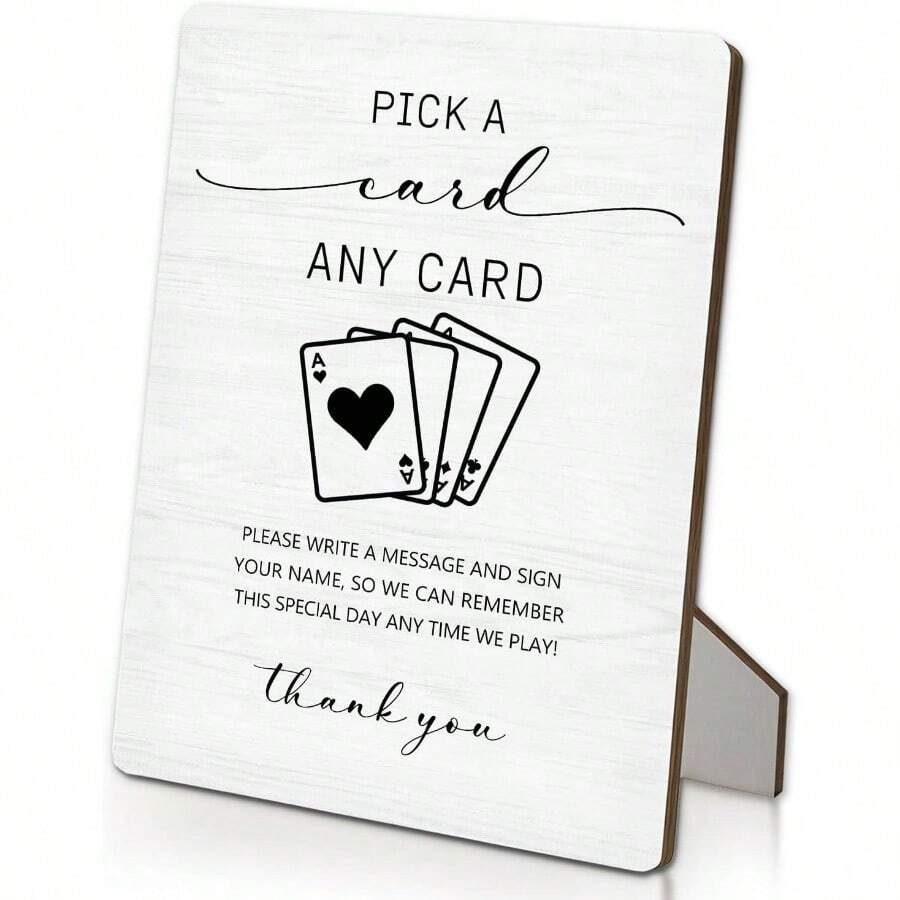 Pick A Card Sign, Wedding Guest Book Wooden Stand Sign 5 InchX7 Inch, Wedding Playing Cards Table Decor Ceremony Reception White 01, 5x7 Inch - 8"X11.2" + White 01 - View 1
