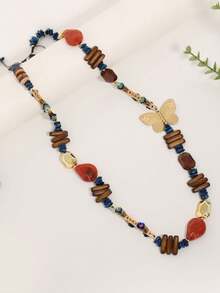 Boho Vintage Multicolor Beaded Long Necklace With Butterfly Pendant - Retro Layered Necklace For Women Bohemian Fashion Jewelry - Multicolor - View 4