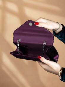 REMANLAND 闪亮水钻装饰链条斜挎包，磁扣闭合，优雅时尚的派对手拿包，适合女士生日派对，魅力晚宴单肩包 - 紫色 - 查看 6