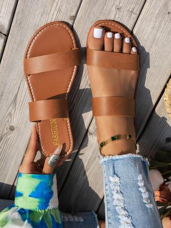 简约纯色平底凉鞋