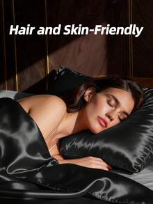 3 Pices Satin Fitted Sheet Set (1 * Fitted Sheet+2 * Pillowcase) – Smooth, Breathable, And Wrinkle-Resistant, Machine Washable For Easy Care, Comfort Bedding Suitable For Adults, Hotels, Apartments, & Home Use - Black - View 2