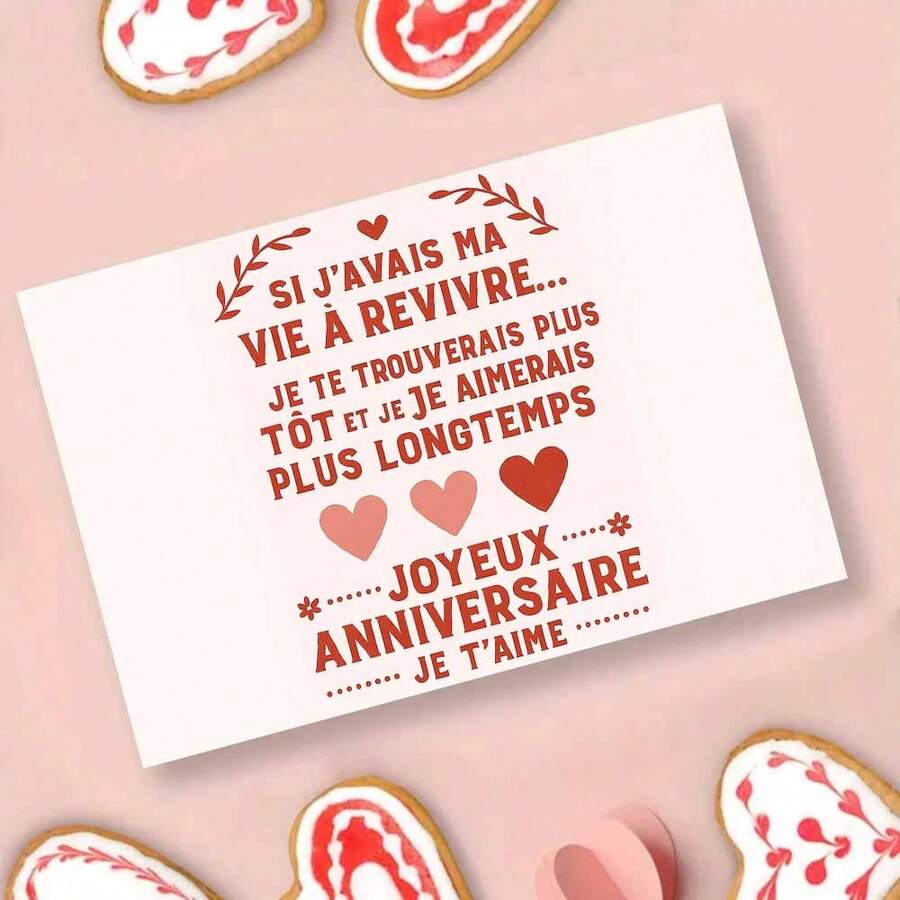 "SI J'AVAIS MA VIE À REVIVRE Joyeux Anniversary" Greeting Card With Envelope - French Romantic Birthday Card, Birthday & Holiday Celebrations, Warm Appreciation Gift For Her/Him, Birthday Gratitude Cards - Multicolor - View 1