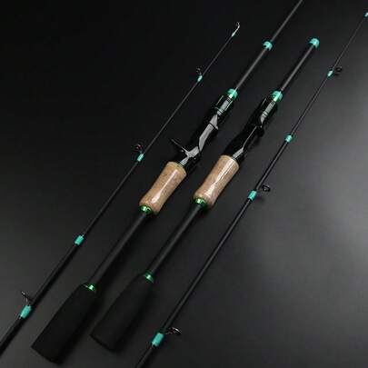 Caña de pescar de fibra de vidrio, con mango recto y empuñadura tipo pistola, adecuada para pesca en arroyos, costas y lagos, con lanzamiento preciso, ideal para percas, lubinas y otras especies de peces, en combinación de colores negro y verde, un gran regalo para los entusiastas de la pesca