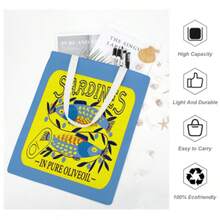 Fashionable Sardine Print Canvas Bag, Sardine Themed, Unisex Large Capacity Shoulder Bag, Shopping Bag, Lightweight Travel Luggage Bag, Reusable Student Commuter Canvas Bag, Suitable As Birthday Gift For Family And Friends - Multicolor - View 10