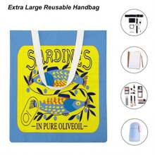 Fashionable Sardine Print Canvas Bag, Sardine Themed, Unisex Large Capacity Shoulder Bag, Shopping Bag, Lightweight Travel Luggage Bag, Reusable Student Commuter Canvas Bag, Suitable As Birthday Gift For Family And Friends - Multicolor - View 22