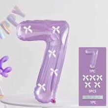 1 Set Dreamy Crystal Purple Balloons, Numbered Balloons With White Bow Decor, Suitable For Birthday Party, Bar, Proposal And Confession Scenes, Numbers 1-9 Available - Multicolor - View 12