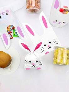 50 túi quà tặng bằng nhựa hình tai thỏ, túi đựng quà tặng họa tiết động vật, thiết kế mặt cười dễ thương, thích hợp cho năm mới, lễ Phục sinh, sinh nhật, tiệc mừng em bé và các lễ kỷ niệm ngày lễ - Nhiều màu - Xem 3