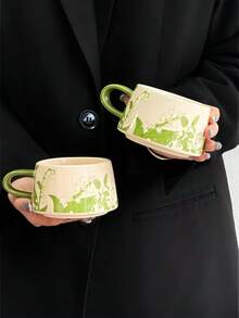 1 Juego de tazas de café de cerámica con diseño pintado a mano de carillón de viento, tazas de café románticas francesas, tazas para bebidas como leche, jugo y té de la tarde, adecuadas como recuerdos para la sala de estar, comedor, cafetería y pastelería