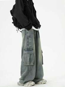 Men's Fashionable Washed Cargo Jeans - Light Wash - View 3