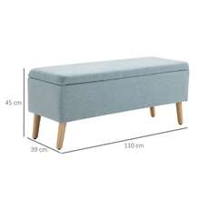 HOMCOM Light Green Upholstered Bench With Storage, 110x39x45cm, Made Of Polyester With A Linen Look And Rubberwood, Scandinavian Design