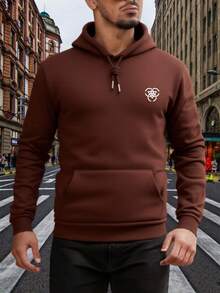 Bedrucktes fleecegefüttertes Kapuzen-Sweatshirt Herbst Winter Outdoor Freizeit Sportjacke Oberteil - Schwarz - Übersicht 8