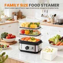 3-Compartment Steamer With 9L Capacity, 800W Save-Saving Steamer, Easy To Operate, 60-Minute Timer For Safety Protection, Easy To Clean And Refill - UK Plug(220-240V) - View 8