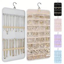 Organizador de Joyas Colgante Doble Cara en Rosa - 32 Bolsas de Almacenamiento, Ideal para Viajes - Moderno en Cloruro de Polivinilo y Poliéster - Rosa - Ver 2