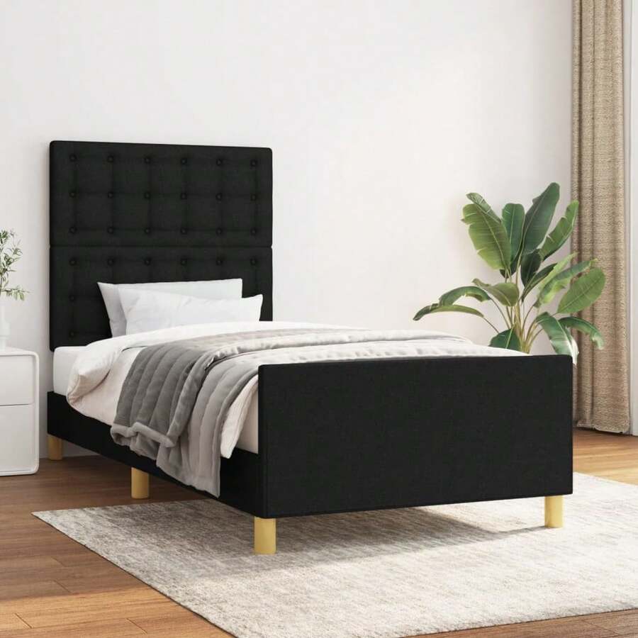 vidaXL Bettgestell Mit Kopfteil Schwarz 90x190 Cm Stoff - Black - View 1