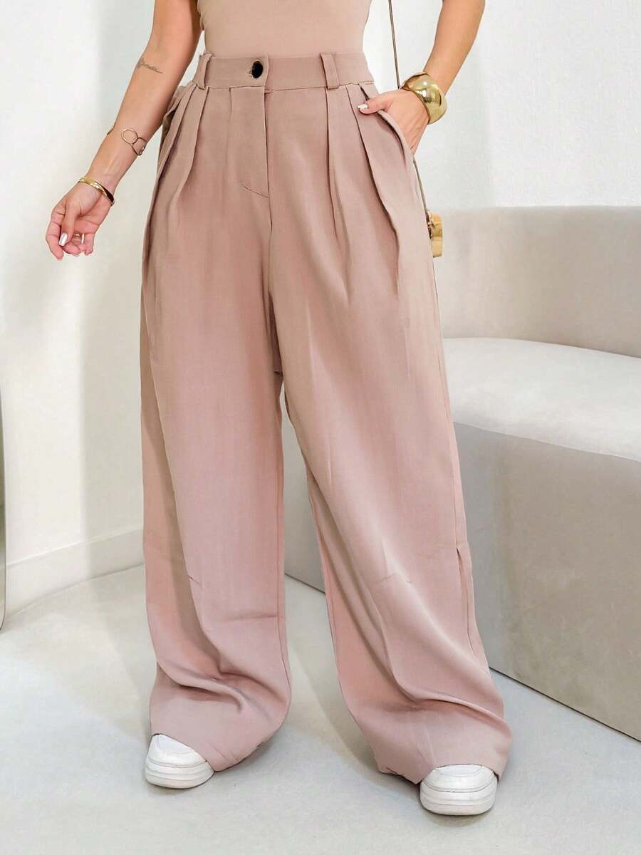 Louis Marrant Women's Wide-Leg Trousers With One Button And Open Zipper Closure And Side Pockets. - Pink - View 1