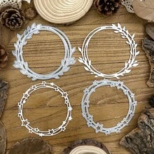 1pc Green Leaf & Star Wreath - Round Frame Scrapbooking Metal Cutting Die, For Greeting Cards, DIY Scrapbooking Albums, Home Decor, Holiday Blessings, Handmade Crafts - Silver - View 2
