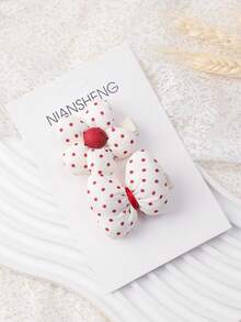 2pcs/Set Polka Dot Flower Bow Princess Hair Clips, Cute & Elegant Handmade Hair Accessories Set (Excluding Card) - Mixed color - View 5