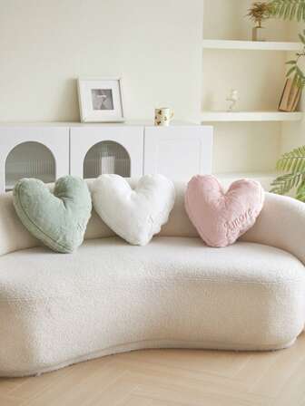 1pc Heart-Shaped Faux Fur Embroidered Throw Pillow Cover, Suitable For Living Room, Bedroom, Party, Sofa, Car And Other Environments, Commute & Valentine's Day