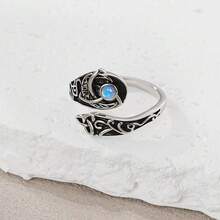 خاتم مفتوح بتصميم نقش الأفعى والقمر الأزرق من الفضة عيار 925، نمط سلتي، هدية للرجال والنساء والأزواج في المناسبات كالعيد والصداقة والحب، للارتداء اليومي، رمز غامض شخصي