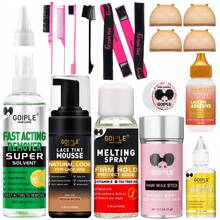 Goiple 17pcs Lace Tint Wig Install & Edge Perfecting Kit – Extreme Firm Hold Lace Wig Adhesive, Natural - Look Lace Tint Mousse, Long - Lasting Edge Control, Fast - Acting Melting Spray, Fast-Acting Dual-Nozzle Remover (50s Residue Dissolving, Nourishing Hair Wax Stick, Wig Caps, Styling Brushes, Combs & Elastic Bands – Sweat - Resistant, Frizz - Free, Secure Fit, Suitable For Curly, Straight, Wavy Hair, Women's Daily Styling & Lace Wig Setup - 17件中棕色+除膠劑 - 查看 12