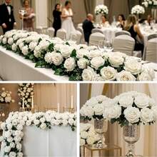 40支仿真玫瑰花束，丝绸假花，逼真长茎玫瑰，适用于婚礼装饰、新娘送礼会中心摆件、插花、派对家居餐桌装饰、生日、周年纪念、节日装饰 - 白色 - 查看 6