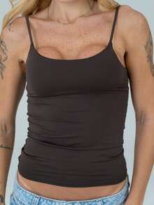 Thin Strap Tank Top In Polyamide Blouse With Lining Suplex Blouse - Nâu cà phê - Xem 3