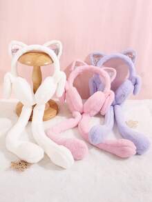 1pc Kids Cute Cat Ear Star Glitter Plush Ear Warmers, Movable Ears, Foldable, Warm & Fun Ear Muffs For Autumn/Winter