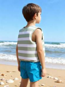 Polyester Fabric Buoyancy Vest, Adjustable Zipper - Personal Flotation Device, Cartoon Striped Dinosaur Pattern, Durable Foam, Suitable For Swimming Pool And Beach - Multicolor - View 3